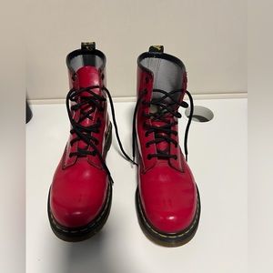 Women’s Dr. Martens shiny red- size US 8- worn a few times- excellent conditon